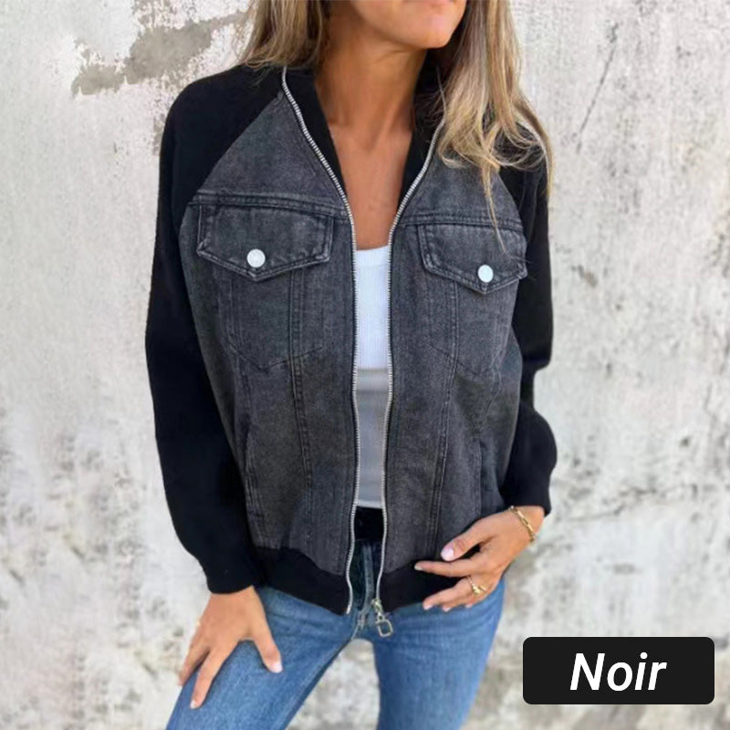 🌸 2024 Promotion automne 🌸Veste en denim à fermeture éclair pour femme