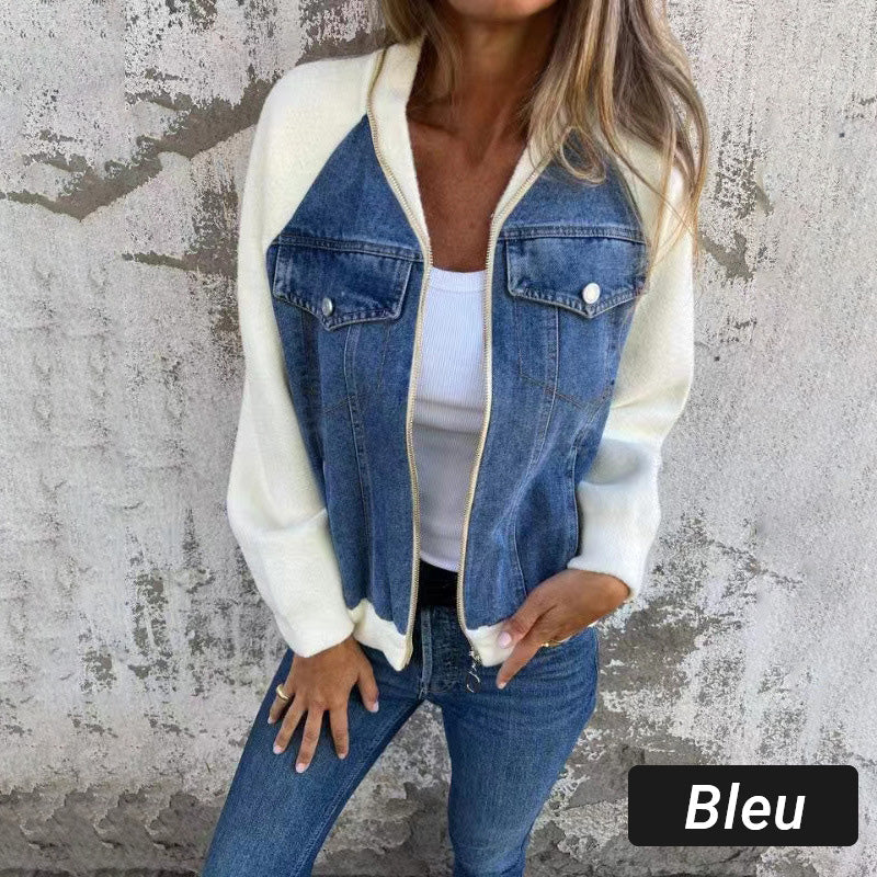 🌸 2024 Promotion automne 🌸Veste en denim à fermeture éclair pour femme