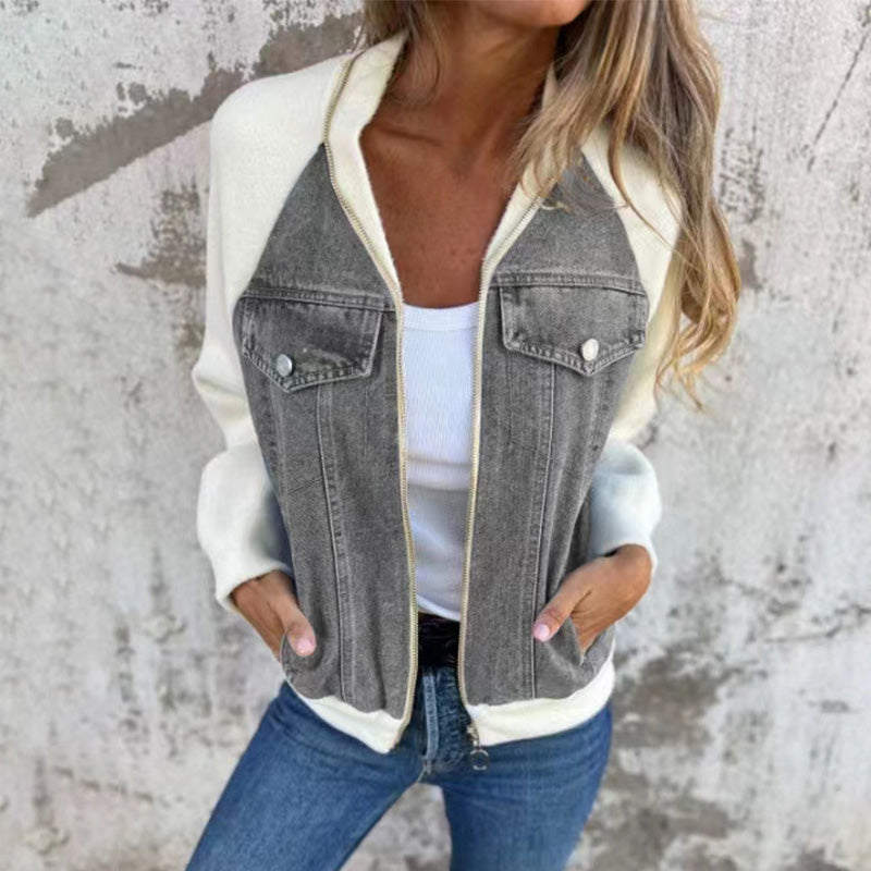 🌸 2024 Promotion automne 🌸Veste en denim à fermeture éclair pour femme